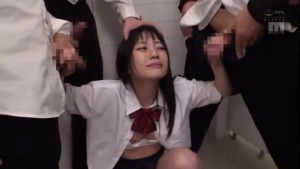 11 300x169 - 【七沢みあ】便所でチンポに囲まれる美少女